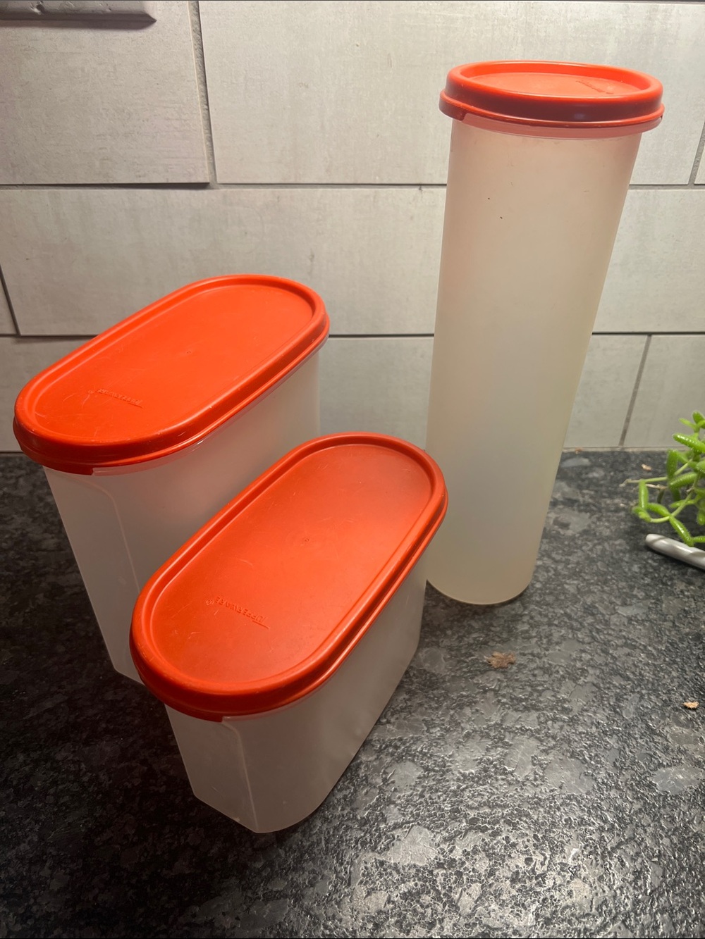 Set of 3 TUPPERWARE RED Modular Mates Airtight Stacking Food Storage Containers